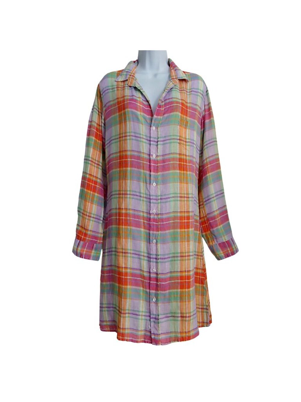 Frank & Eileen Murphy Dress L Rainbow Madras Plaid Linen Nantucket Coastal